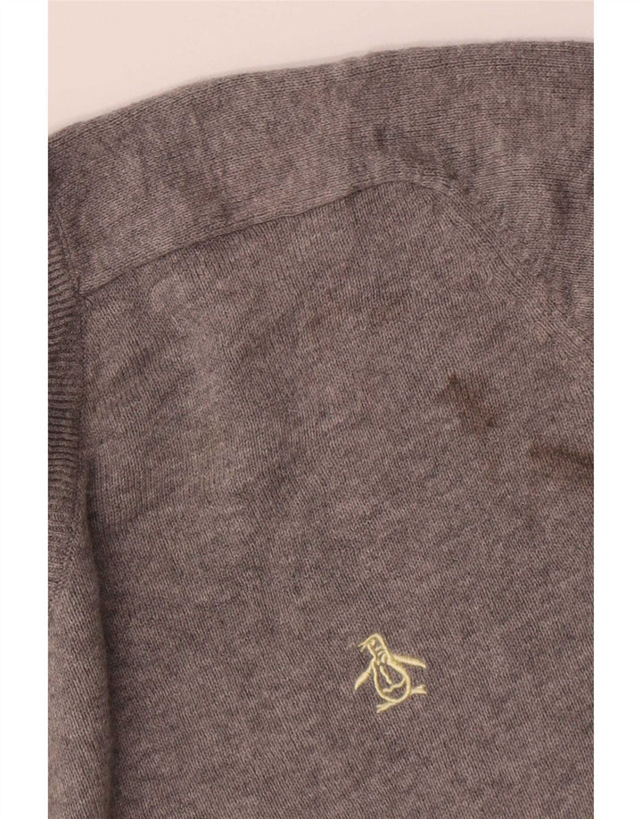 Penguin Mens V-Neck Jumper Sweater Large Grey