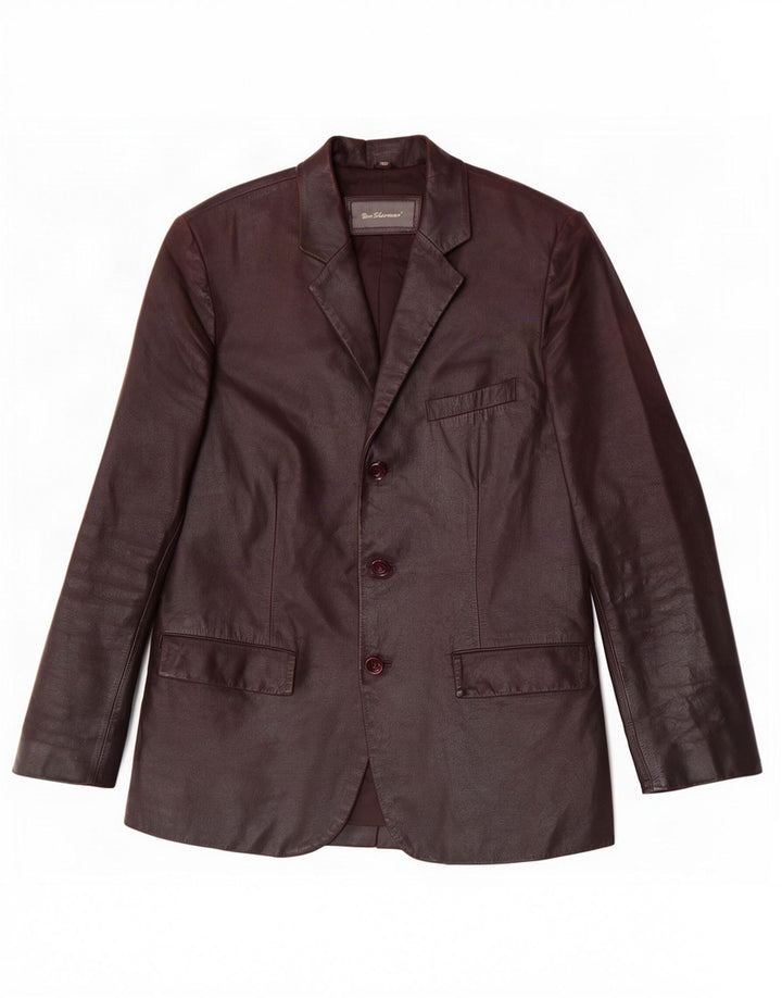 Ben Sherman Mens 3 Button Leather Blazer Jacket UK 38 Medium Brown