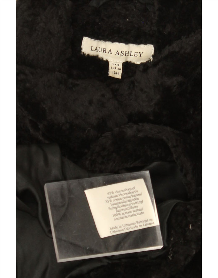 LAURA ASHLEY Womens Faux Fur Overcoat UK 8 Small Black Viscose