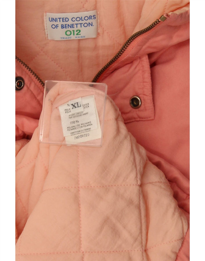 Benetton Womens Hooded Padded Jacket UK 18 XL Pink Polyester