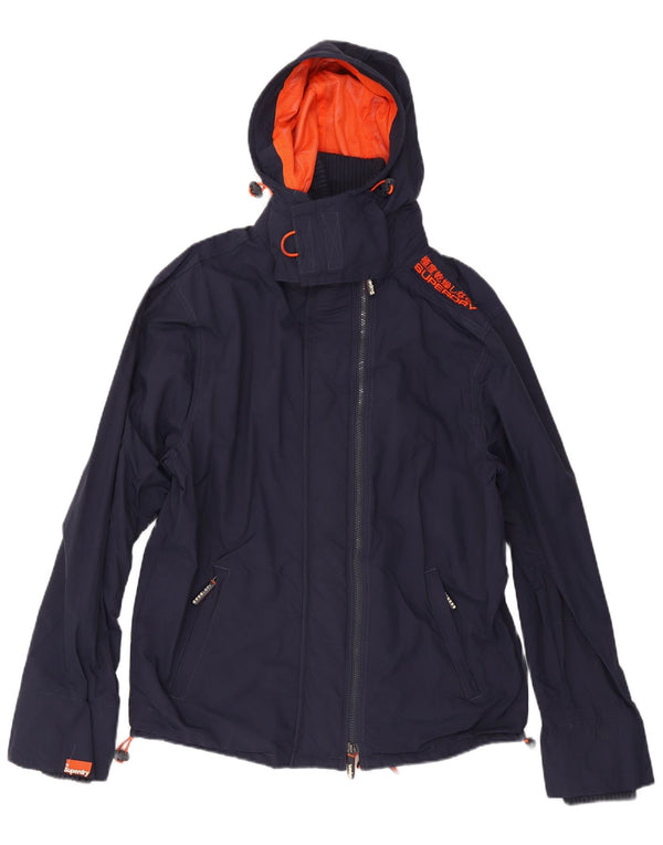 Superdry Mens Windcheater Hooded Rain Jacket UK 44 2XL Navy Blue Nylon
