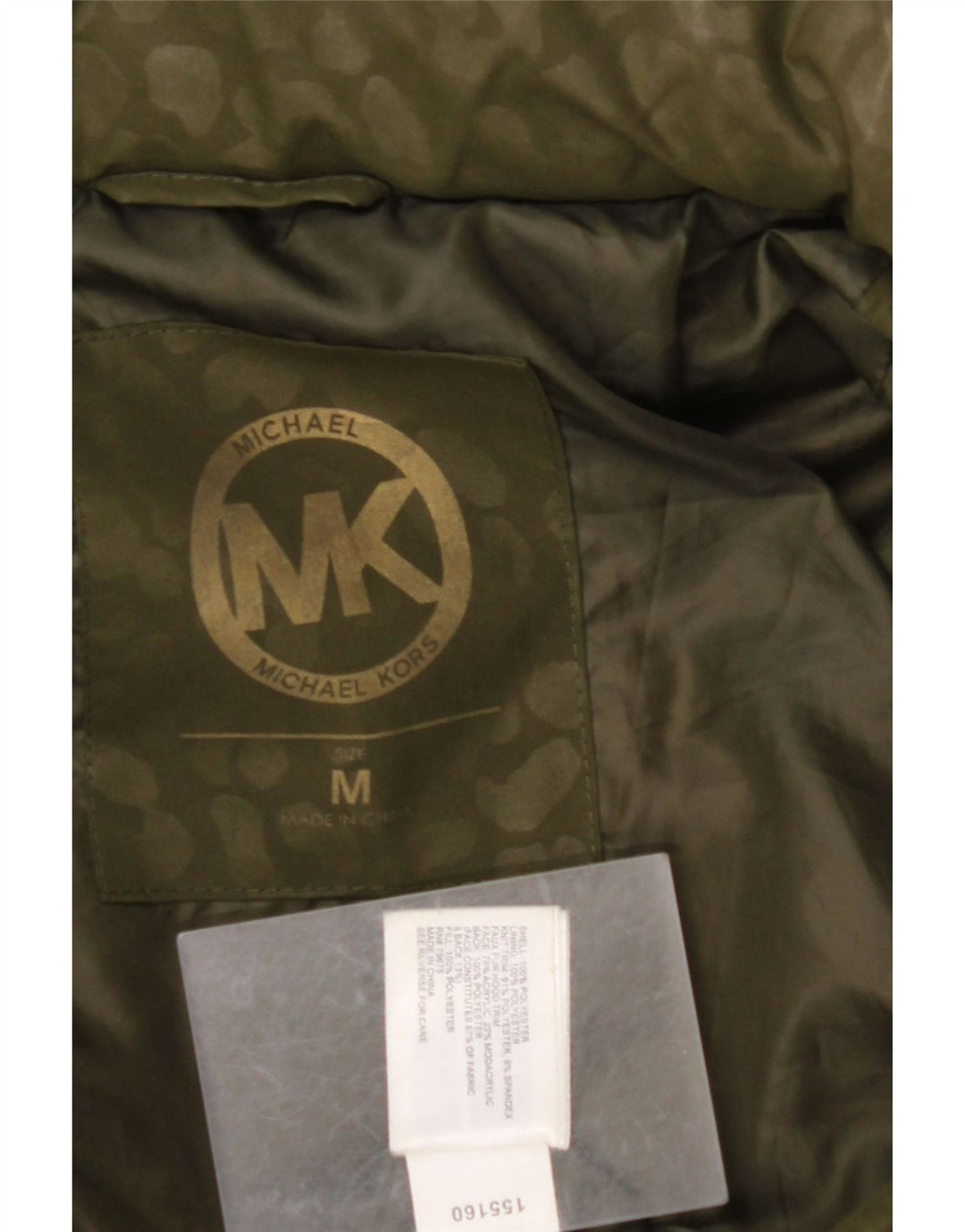 MICHAEL KORS Womens Hooded Padded Coat UK 14 Medium Khaki Animal Print