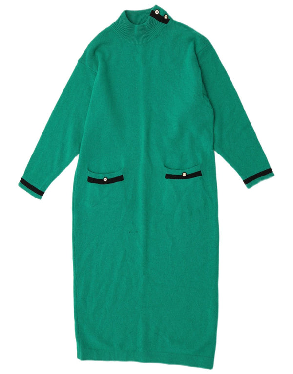Stefanel Womens Jumper Dress UK 12 Medium Green Colourblock Virgin Wool