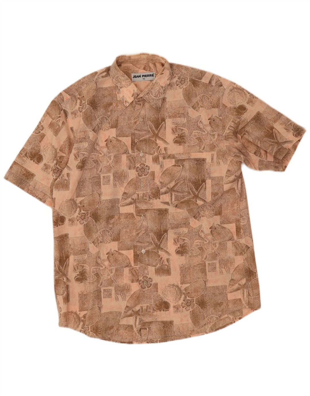Jean Pierre Mens Short Sleeve Shirt Medium Brown Geometric