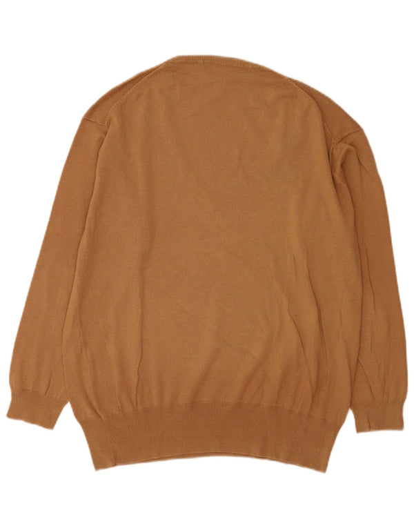 Zara Womens V-Neck Jumper Sweater UK 14 Medium Beige Cotton