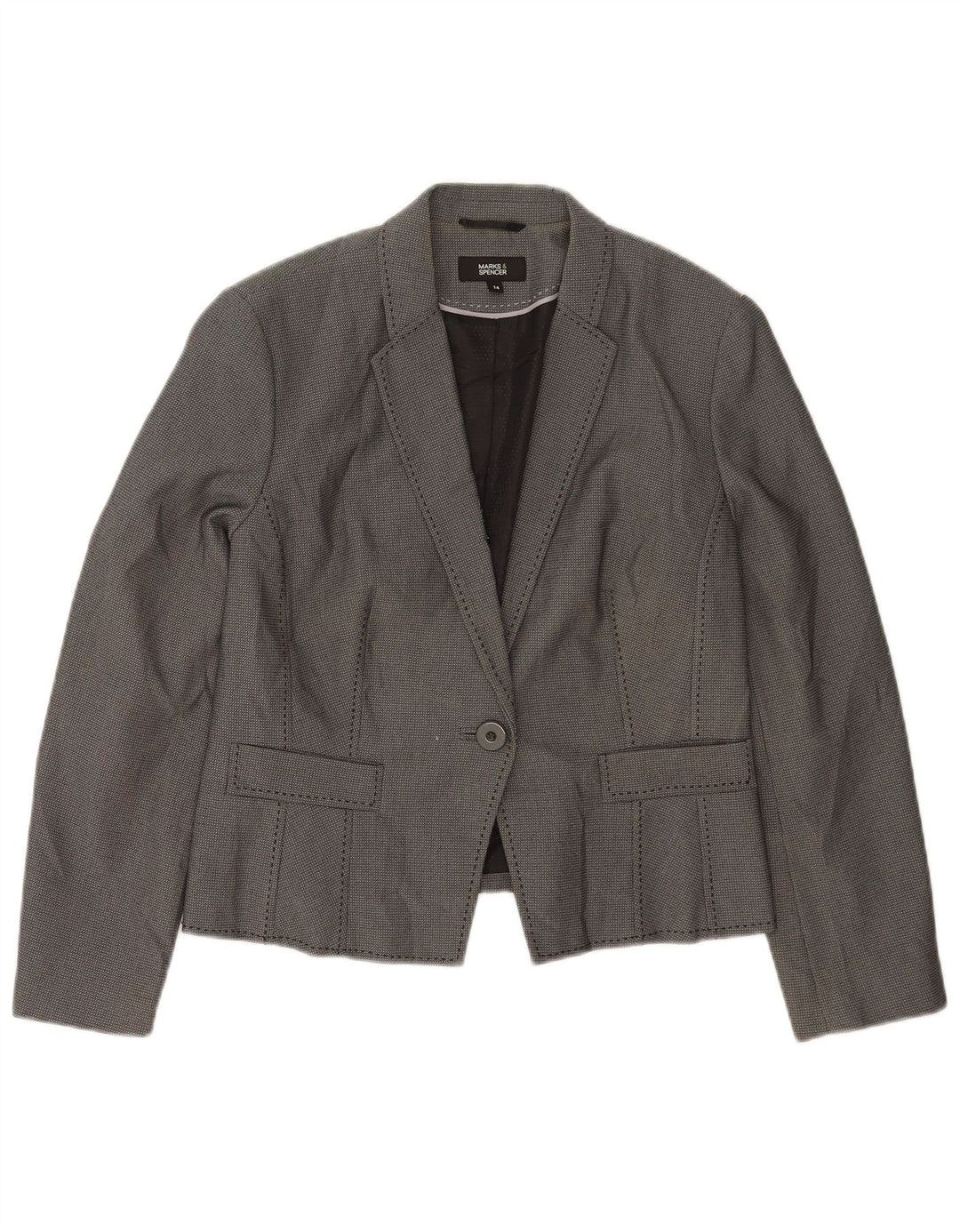 Marks & Spencer Womens 1 Button Blazer Jacket UK 14 Medium  Grey Polyester