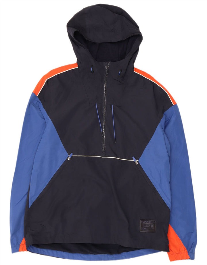 SUPERDRY Mens Hooded Anorak Jacket UK 38 Medium Navy Blue Colourblock