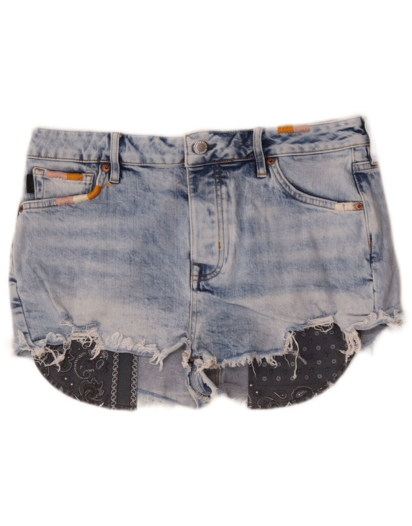Superdry Womens Distressed Denim Hot Pants W32 Large Blue Cotton