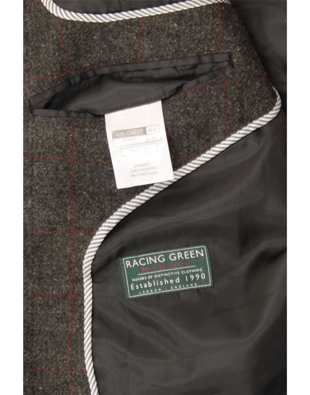 VINTAGE Mens Regular Longline 3 Button Blazer Jacket UK 46 3XL Grey Check