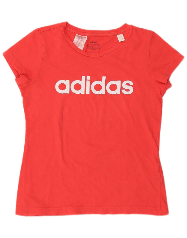 ADIDAS Girls Graphic T-Shirt Top 14-15 Years Red Cotton