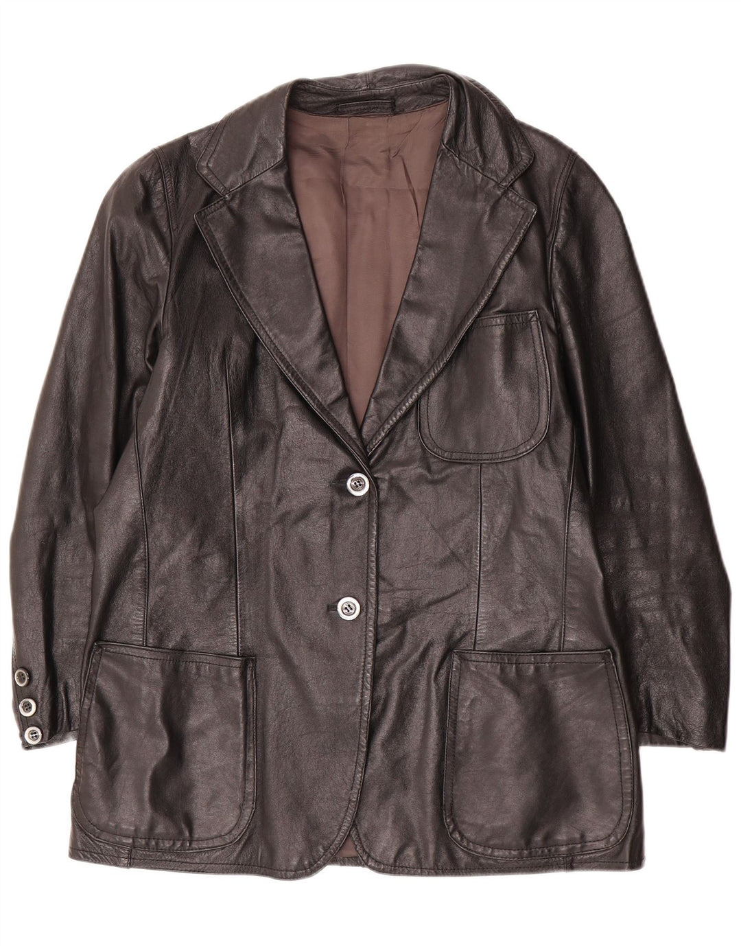 Vintage Womens 2 Button Leather Blazer Jacket UK 14 Large Black