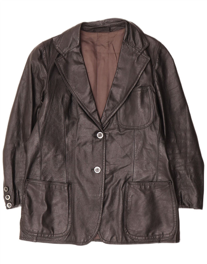 Vintage Womens 2 Button Leather Blazer Jacket UK 14 Large Black