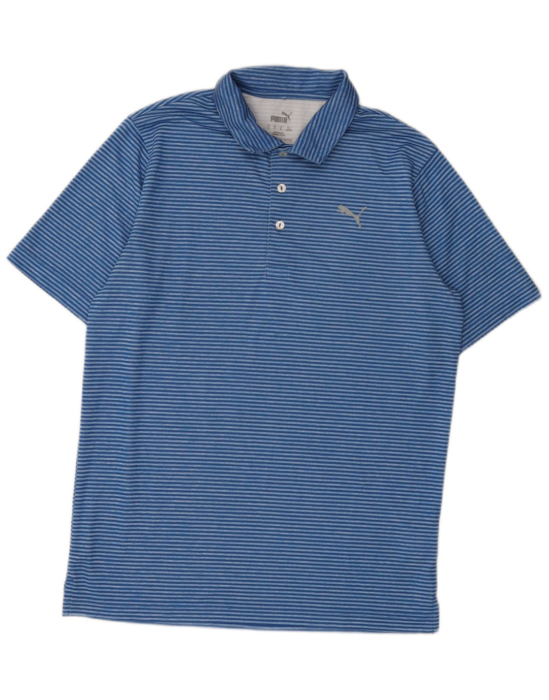 Puma Mens Polo Shirt Medium Blue Pinstripe Polyester