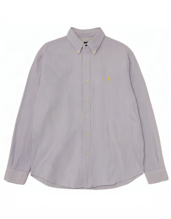 Polo Ralph Lauren Mens Custom Fit Shirt Large Blue Pinstripe Cotton