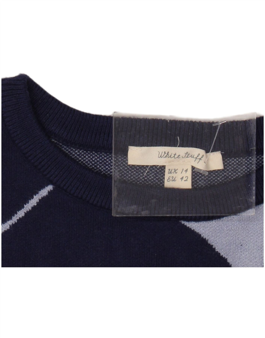 WHITE STUFF Womens Crew Neck Jumper Sweater UK 14 Large Navy Blue Striped