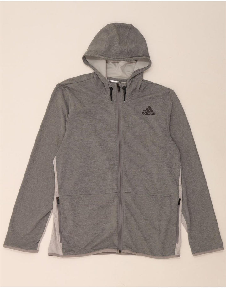 ADIDAS Mens Zip Hoodie Sweater XL Grey Polyester