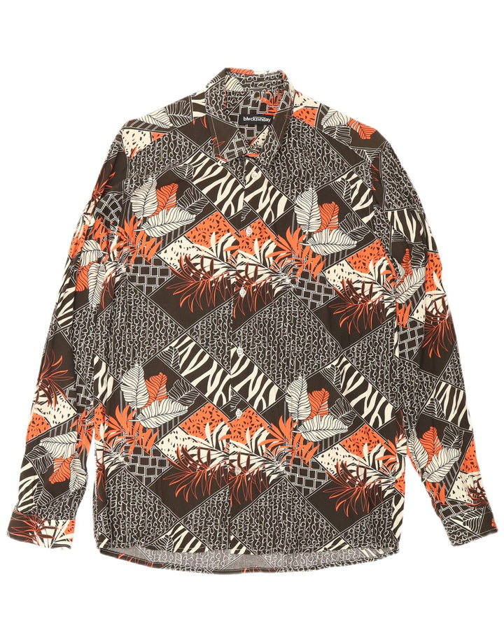 VINTAGE Mens Abstract Pattern Shirt Medium Brown Viscose