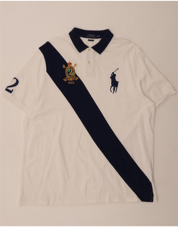 POLO RALPH LAUREN Mens Graphic Rugby Polo Shirt XL White Colourblock