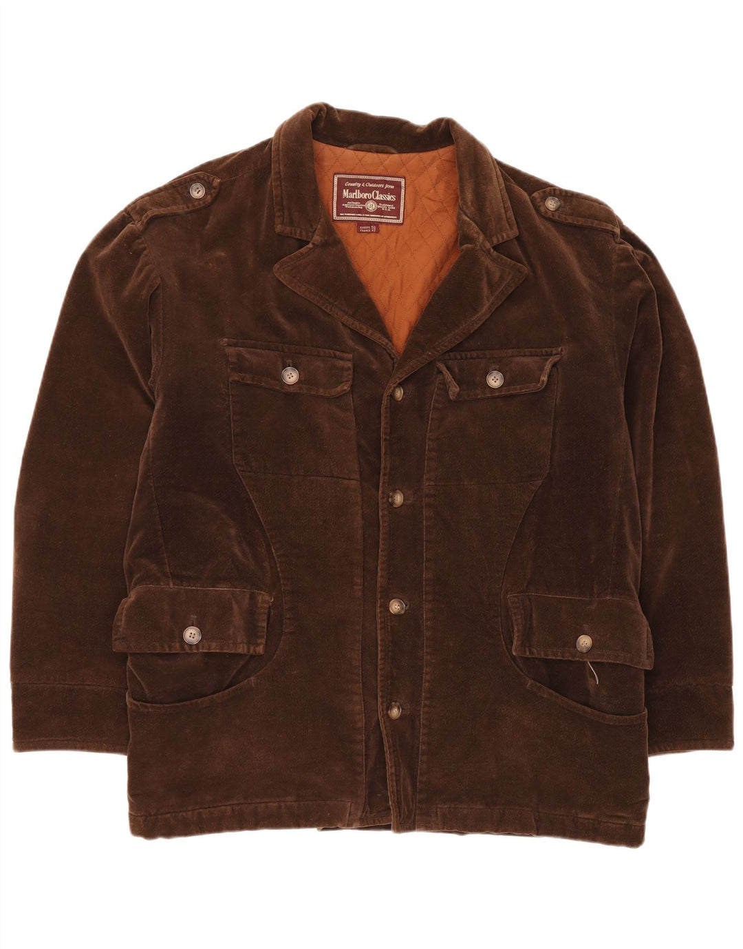 MARLBORO CLASSICS Mens Military Corduroy Jacket EU 50 Large Brown Cotton