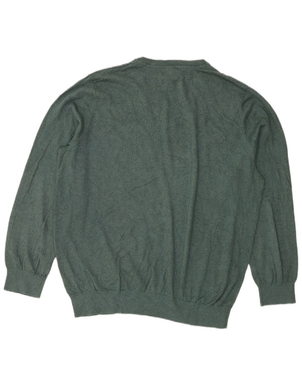 L.L.Bean Mens V-Neck Jumper Sweater XL Green Cotton
