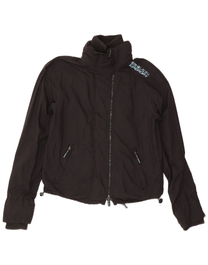 Superdry Womens Graphic Rain Jacket UK 14 Medium Black Nylon
