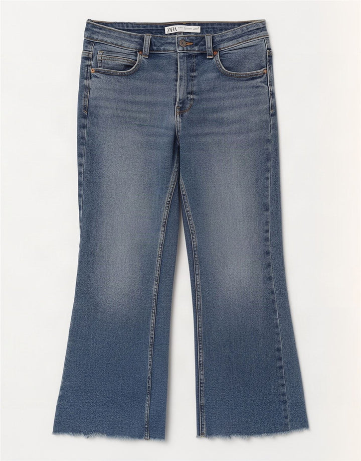 Zara Womens Crop Bootcut Jeans EU 40 Medium W30 L25 Blue Cotton
