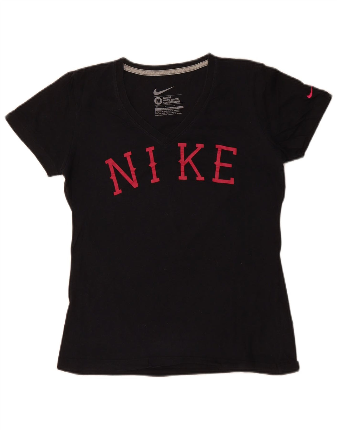 NIKE Womens Slim Fit Graphic T-Shirt Top UK 12 Medium Black Cotton