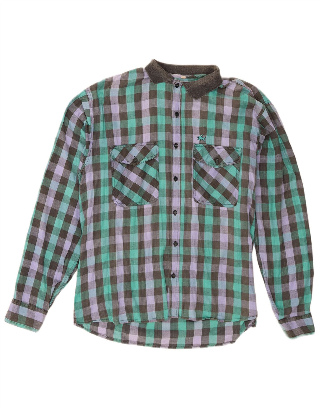 Vintage Mens Shirt XL Multicoloured Gingham Cotton