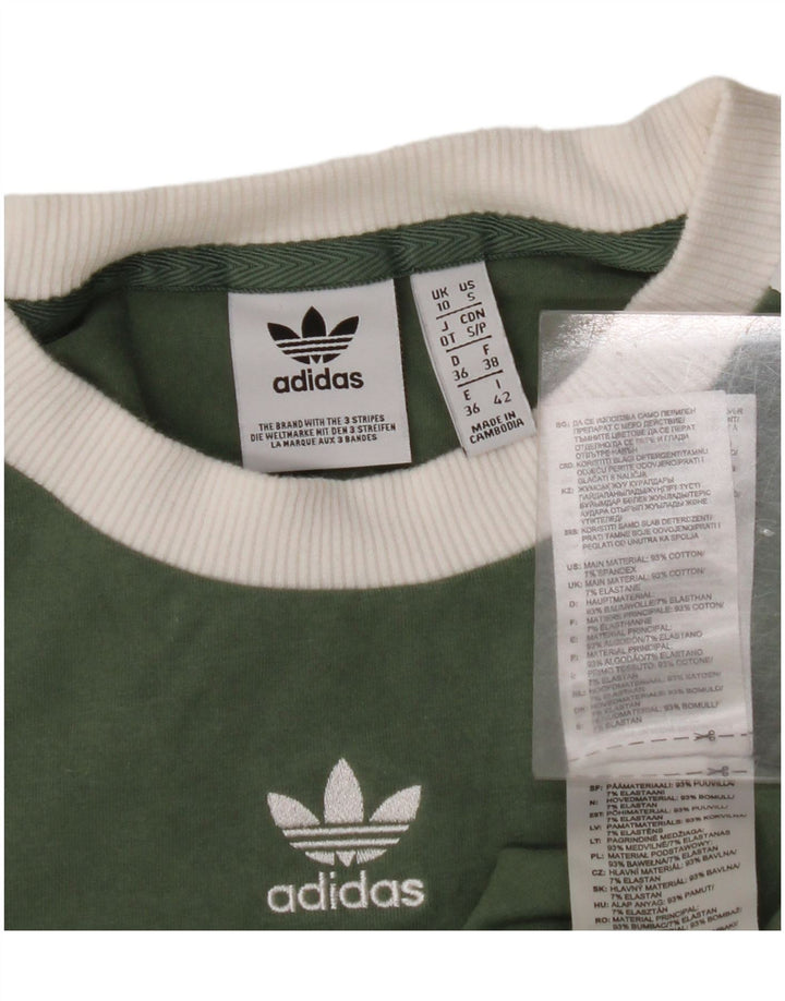 ADIDAS Womens Top Long Sleeve UK 10 Small Green Cotton
