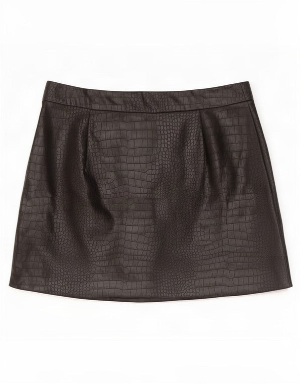 Zara Womens Faux Leather Mini Skirt Medium W28 Black Animal Print