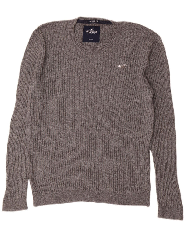 Hollister Mens Muscle Crew Neck Jumper Sweater Large Grey Cotton