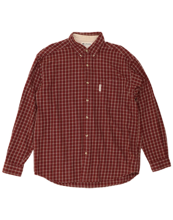 COLUMBIA Mens Flannel Shirt Large Burgundy Check Cotton