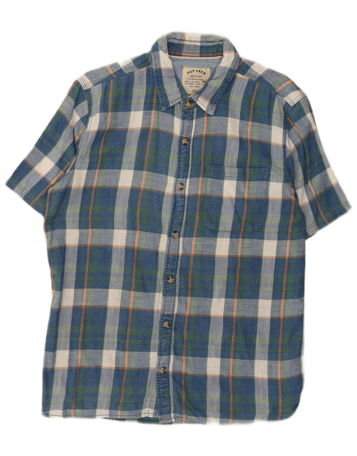Fat Face Mens Short Sleeve Flannel Shirt Medium Blue Check Cotton