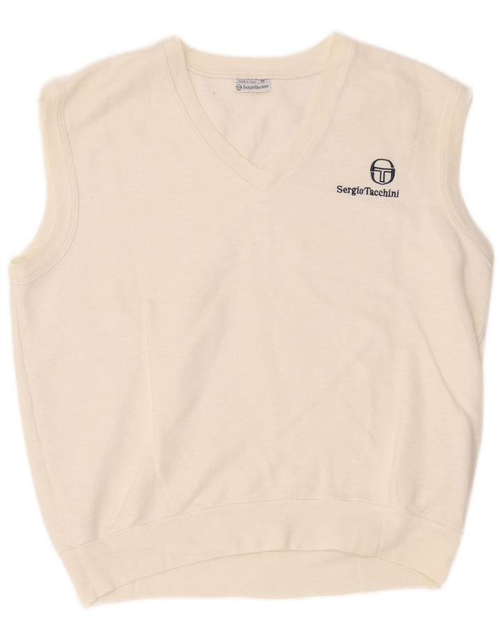 Sergio Tacchini Mens Sleeveless Sweatshirt Jumper Medium White Acrylic