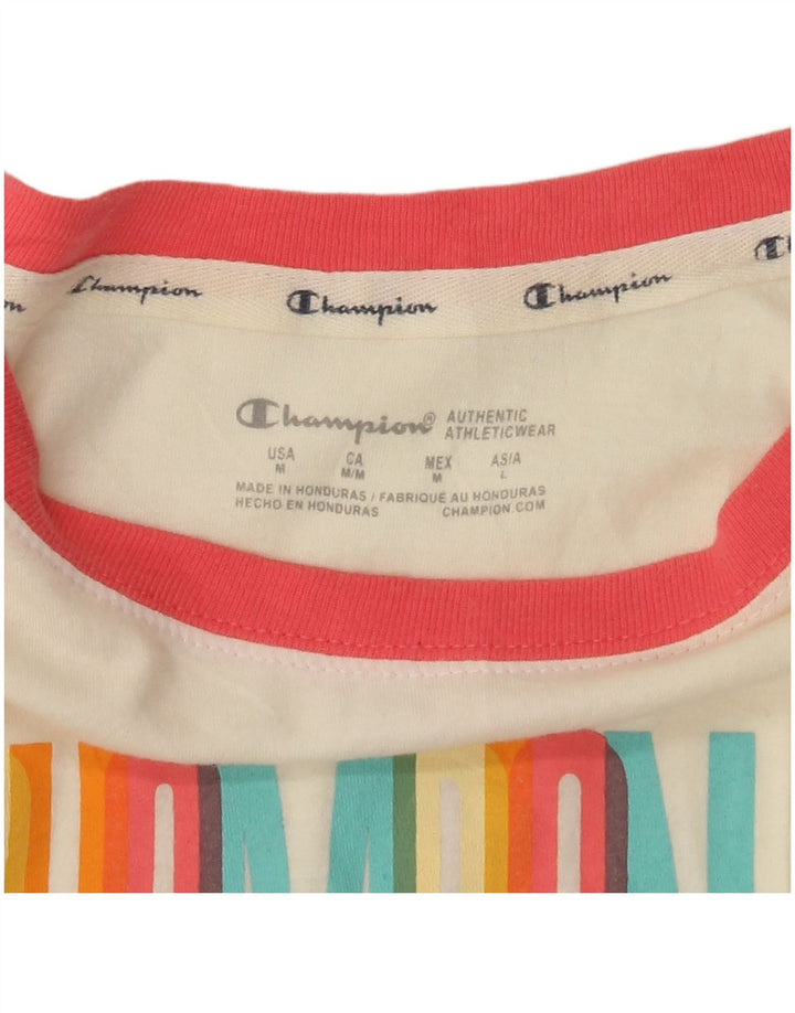CHAMPION Womens Crop Graphic T-Shirt Top UK 14 Medium White Colourblock