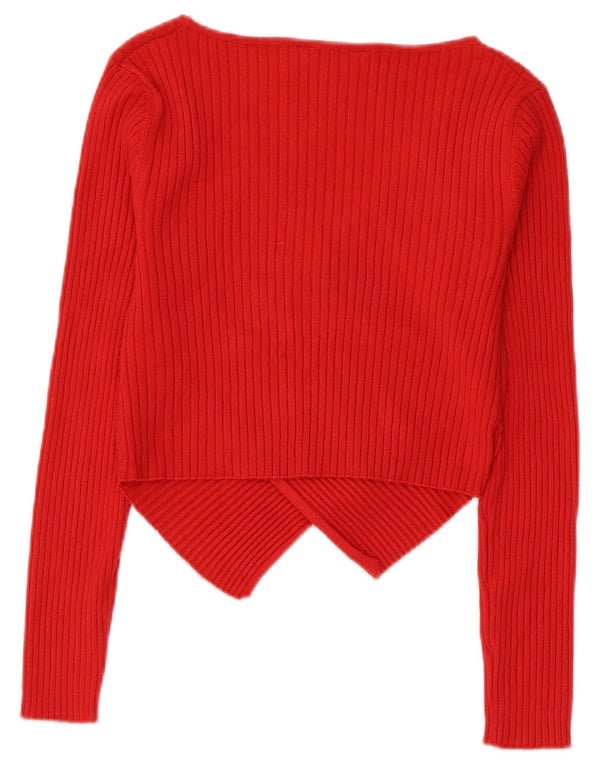 Miss Selfridge Womens Crop V-Neck Jumper Sweater UK 10 Small Red Viscose