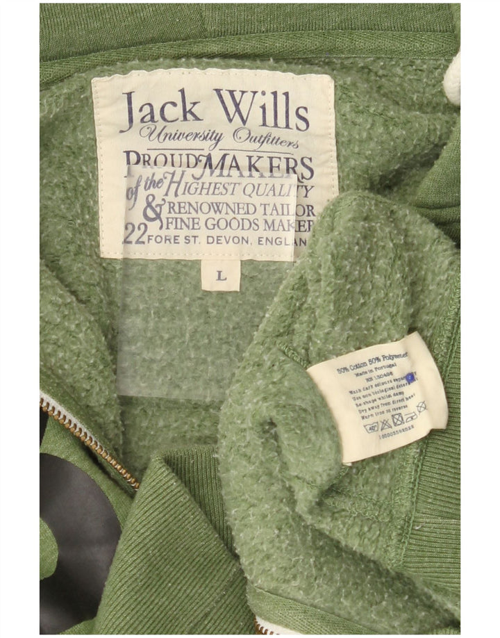 JACK WILLS Mens Graphic Zip Hoodie Sweater Large Green Cotton