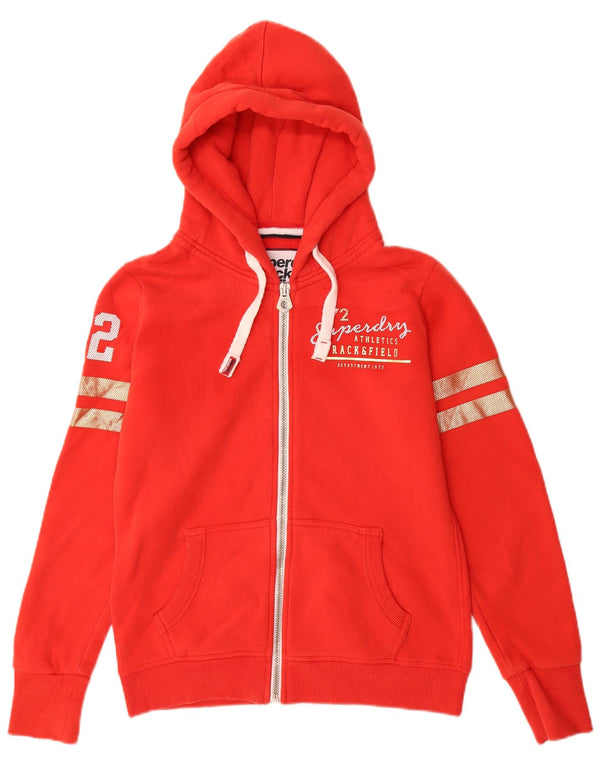 SUPERDRY Womens Graphic Zip Hoodie Sweater UK 12 Medium Red Cotton