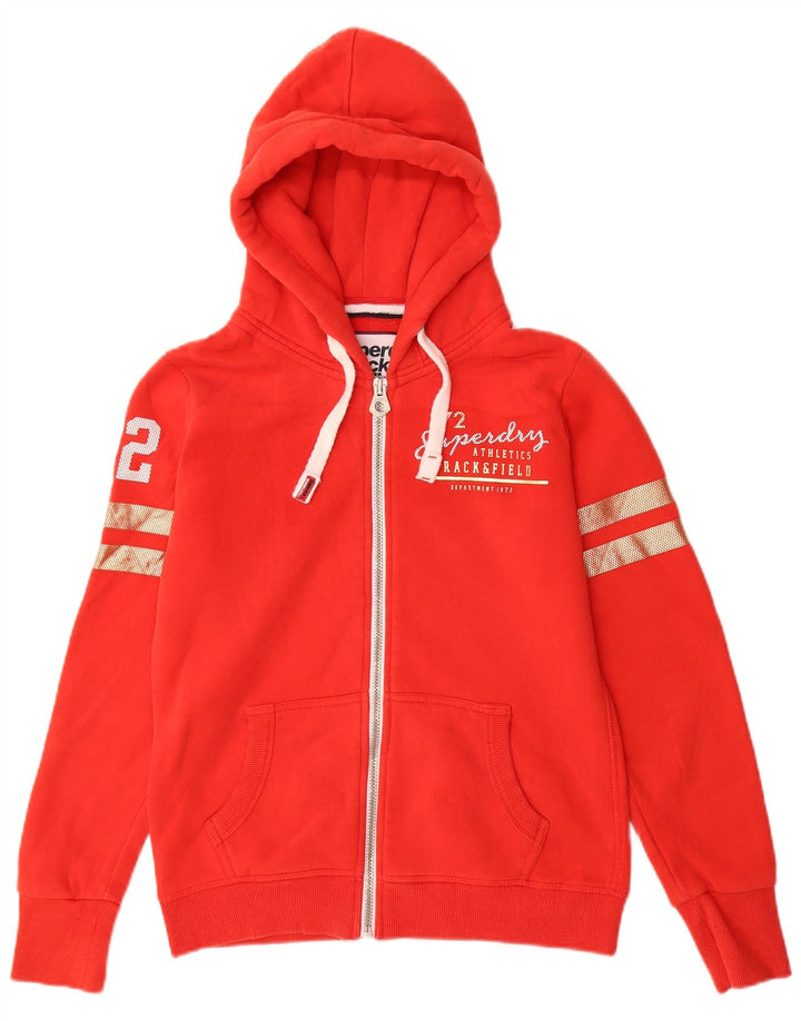 SUPERDRY Womens Graphic Zip Hoodie Sweater UK 12 Medium Red Cotton