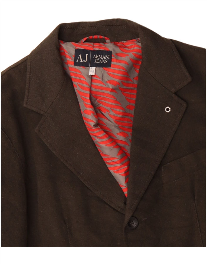 ARMANI JEANS Mens 2 Button Blazer Jacket IT 52 Large Khaki Cotton