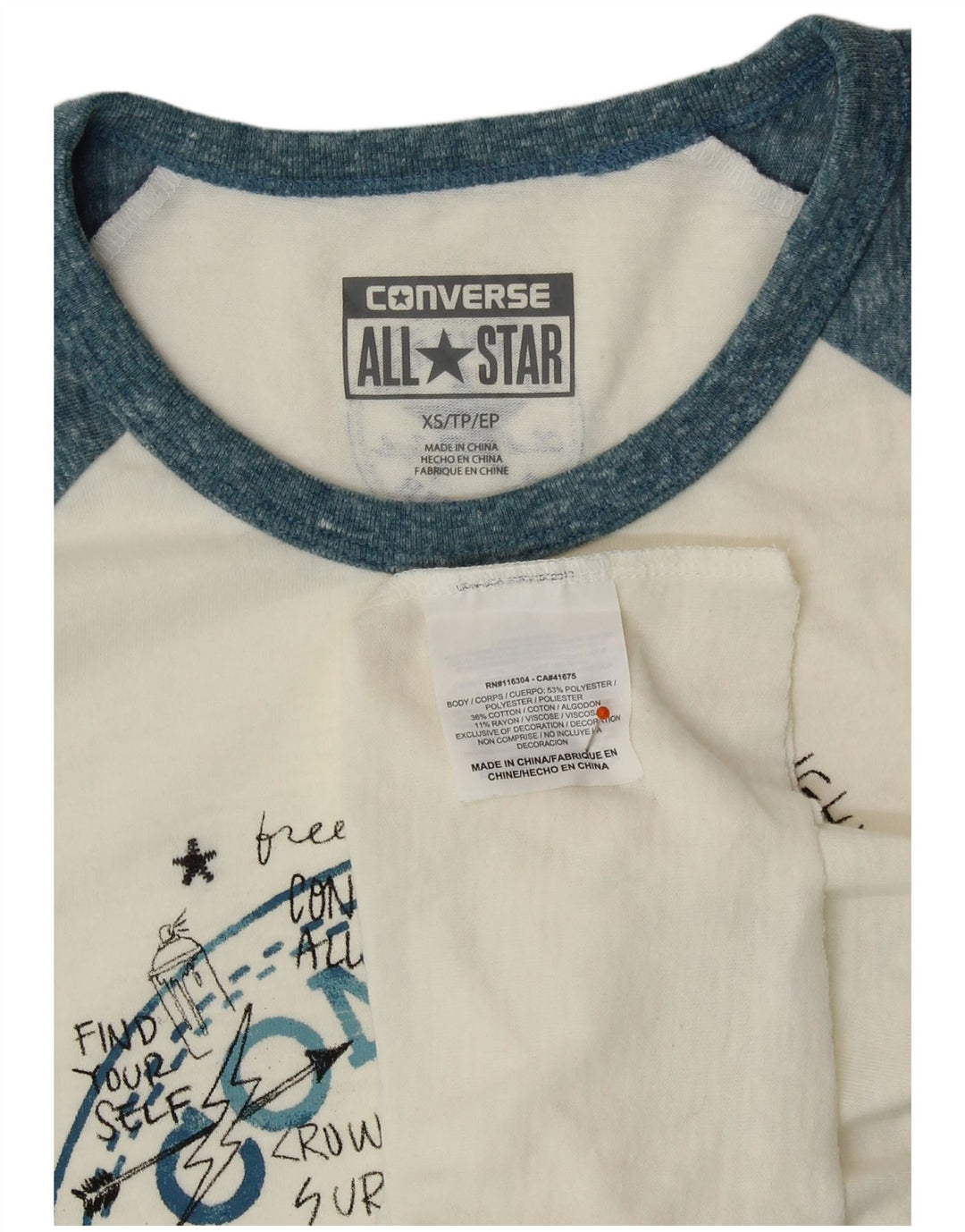 CONVERSE Womens Chuck Taylor Graphic Top 3/4 Sleeve UK 6 XS White