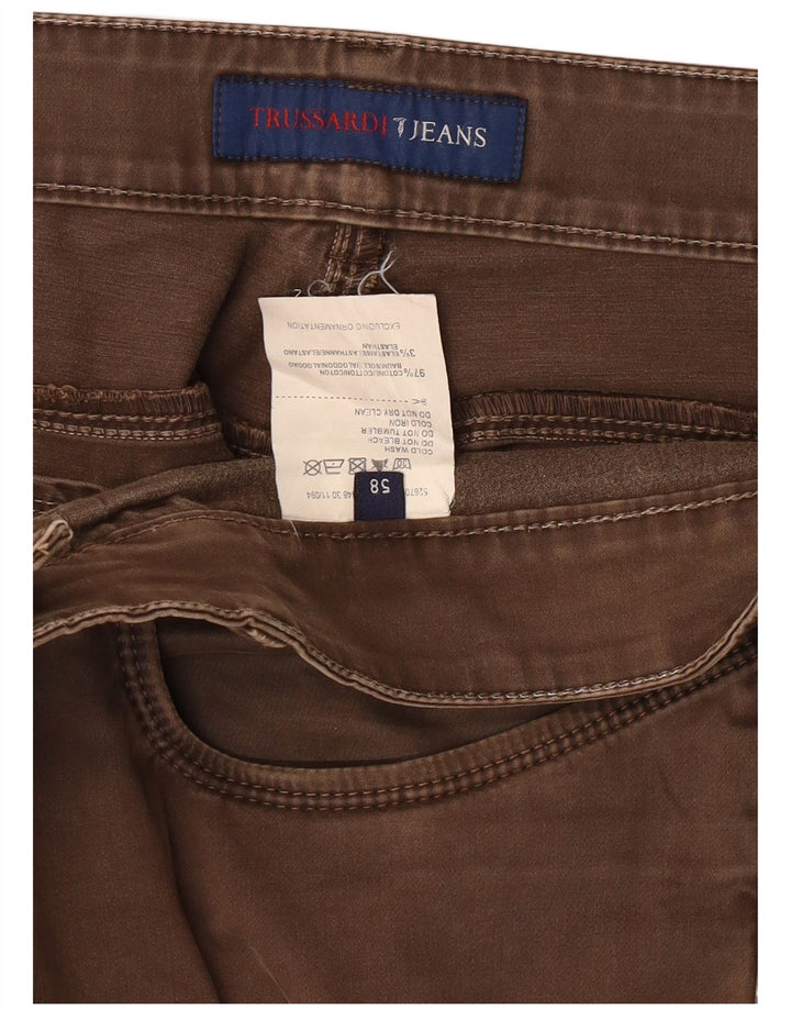 TRUSSARDI Mens Straight Casual Trousers IT 58 3XL W40 L36 Brown Cotton