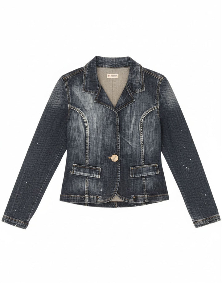 Vitamina Womens 1 Button Denim Blazer Jacket UK 14 Medium Blue Cotton