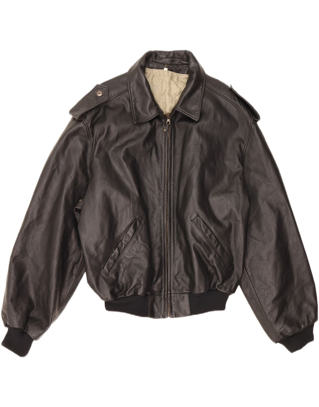 VINTAGE Mens Military Leather Jacket IT 52 XL Black