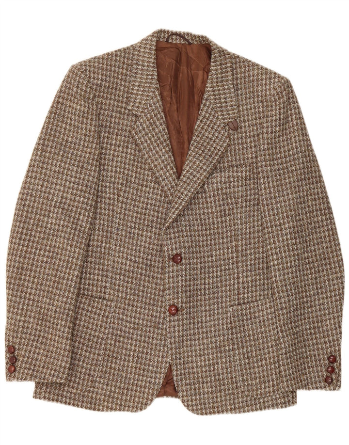 Harris Tweed Mens 2 Button Blazer Jacket UK 42 XL Brown Houndstooth