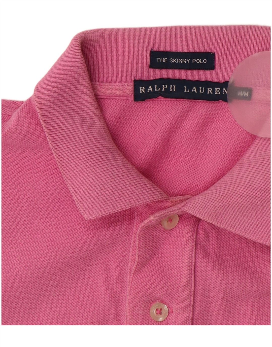 RALPH LAUREN Womens Skinny Polo Shirt UK 12 Medium Pink Cotton