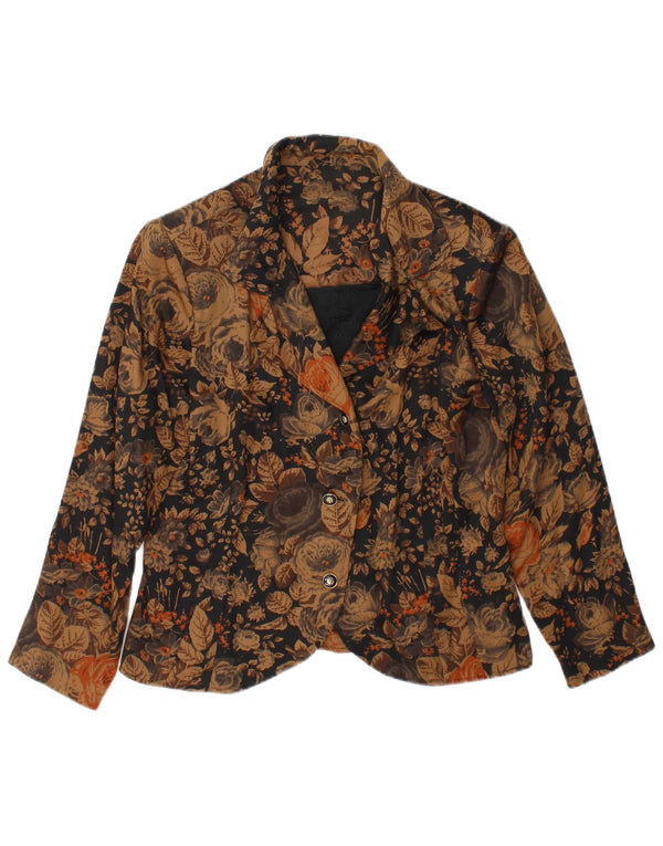 Vintage Womens 3 Button Blazer Jacket UK 38 Medium Brown Floral