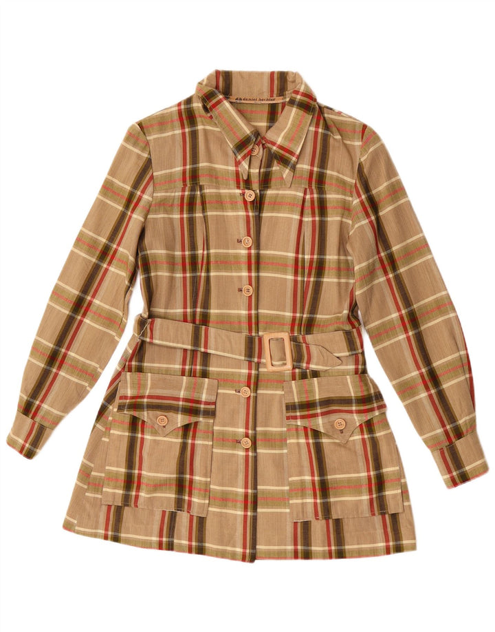 Daniel Hechter Womens Longline Shirt Blouse UK 10 Small Brown Check