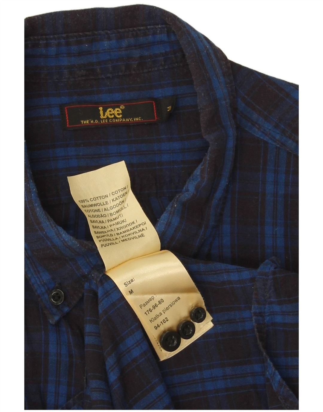 Lee Mens Flannel Shirt Medium Navy Blue Check Cotton