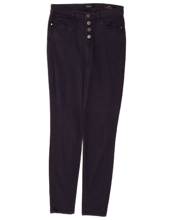 GUESS Womens High Waist Skinny Casual Trousers W28 L30 Navy Blue Cotton